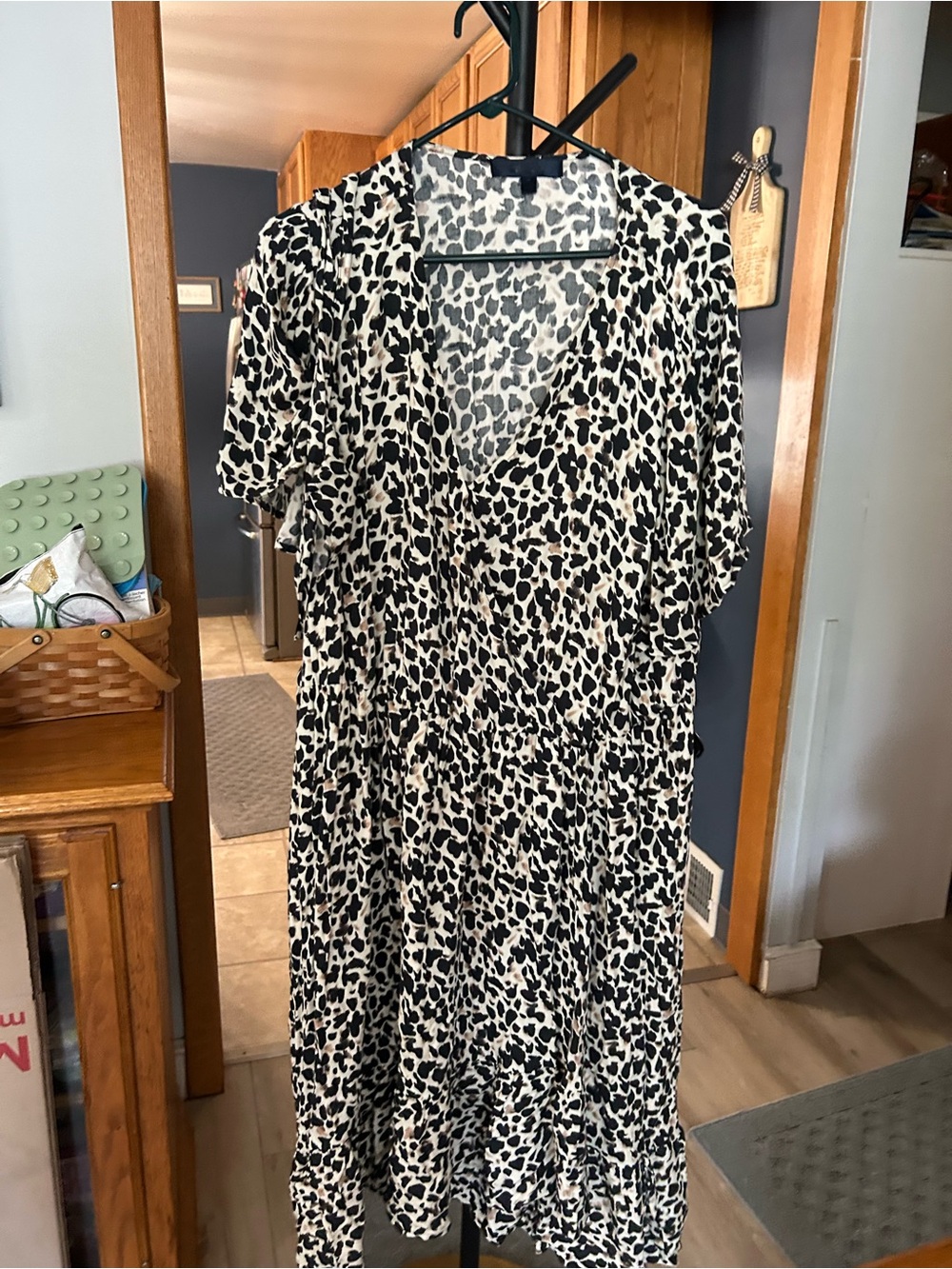 RACHEL Rachel Roy Black and Cream Leopard Midi Dress